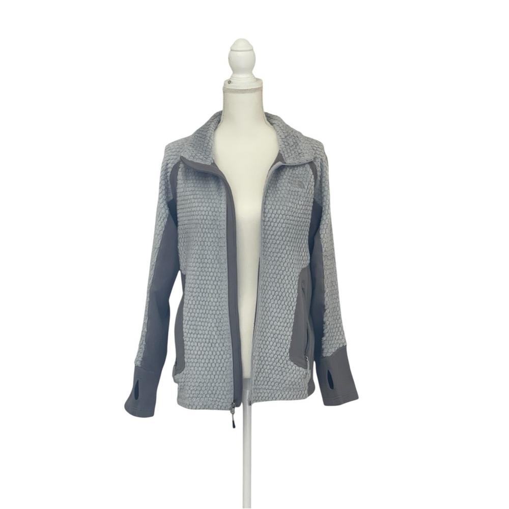 “The North Face” Gray Utility Jacket with Two-Tone Design and Full-Length Zipper